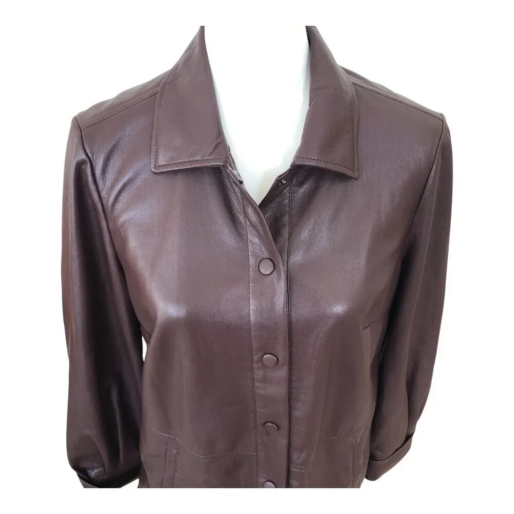 Chico's Chocolate Brown Corpcore Country Western Faux Leather Snap‎ Jacket  S